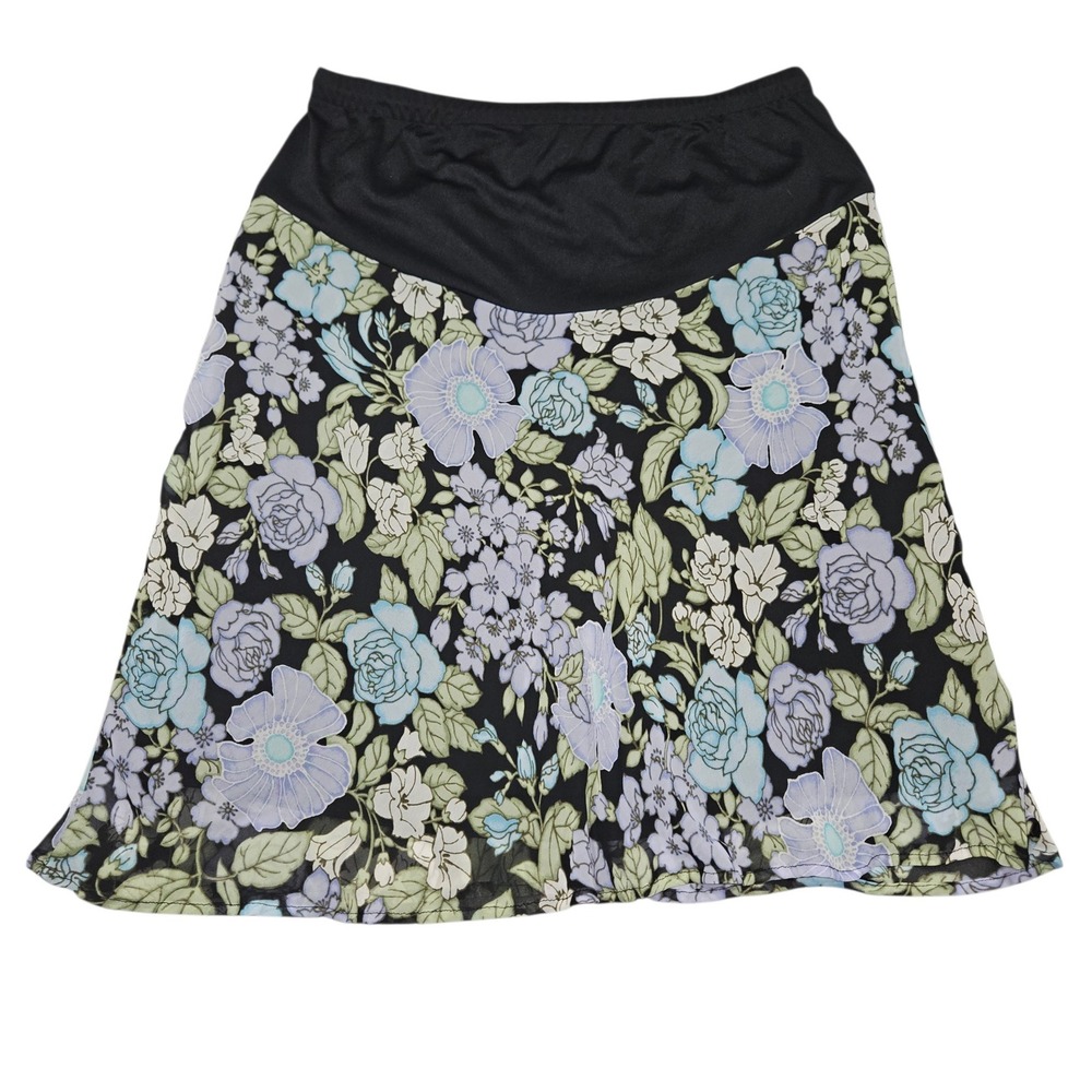 Motherhood Maternity VTG Style Floral Midi Skirt Blue Purple Sz L